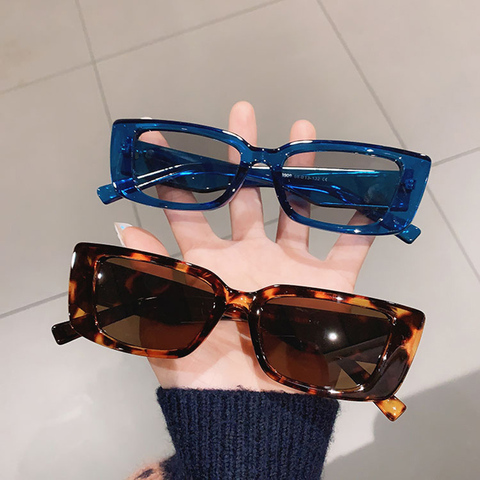 SO&EI Ins Popular Fashion Small Rectangle Sunglasses Women Vintage Leopard Blue Eyewear Men Cat Eye Sun Glasses Shades UV400 ► Photo 1/6