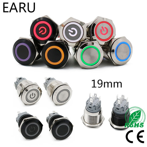 19mm New Type Waterproof Metal Push Button Switch LED Light Anodize Oxide Black Momentary Latching Car Engine PC Power Switch 5V ► Photo 1/6