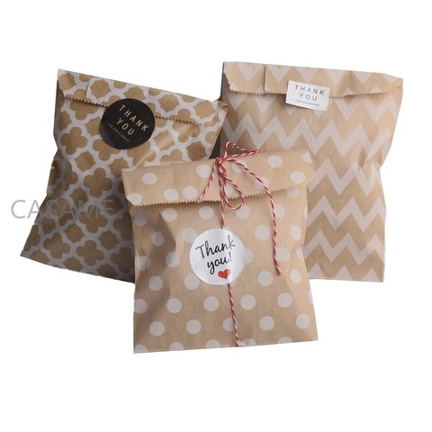 25pcs Kraft Paper Gifts Bags Chevron Polka Dot Bag for Wedding Birthday New Year