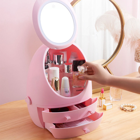 Cosmetic Case With Mirror Led Light, Jewelry Box Mirror With Light