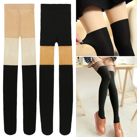 Women Spring Autumn Style Tights Black Twisted Knee Stockings Twisted Pantyhose Fake High Knee Tights Female Cute Tights ► Photo 1/6