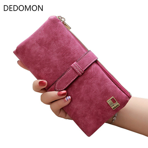 2022 Solid Drawstring Nubuck Leather Zipper Long Women Wallet Phone Bag Luxury Brand Wallets Designer Purse Card Holder Clutch ► Photo 1/6