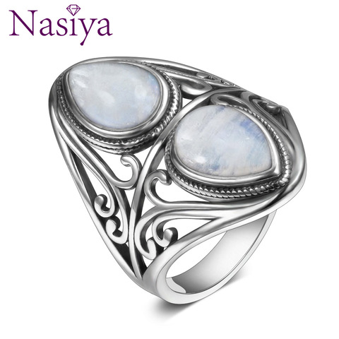 925 Sterling Silver Rings Original Design Vintage Natural Rainbow Moonstone Ring For Women Men Female Fine Jewelry Gifts ► Photo 1/6