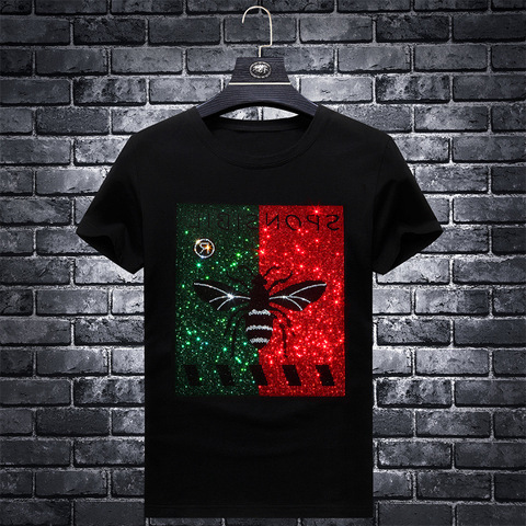 Plus Size 7XL 2022 Bee Rhinestones T Shirts Men Brand Short Sleeve Fashion Man Streetwear O Neck Slim Modal Cotton Tshirts ► Photo 1/5