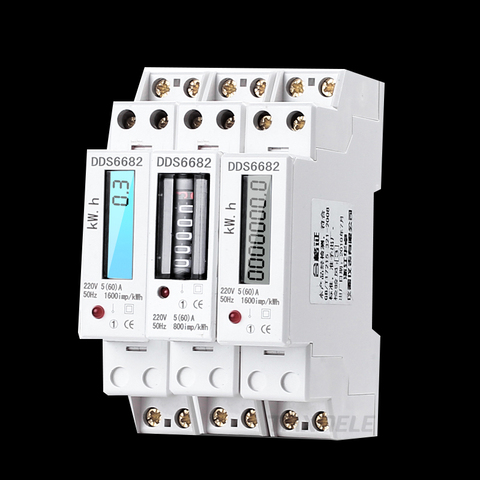 Din Rail Mount Single Phase Two Wire LCD Backlit Wattmeter Power Consumption Watt Energy Meter kWh 5-60A 230V 50Hz Electric ► Photo 1/6