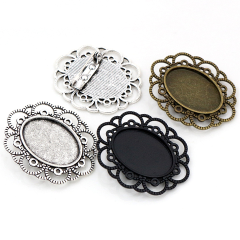 5pcs 18x25mm Inner Size Antique Silver Plated and Bronze and Black Brooch Pin Cameo Cabochon Base Setting ► Photo 1/4