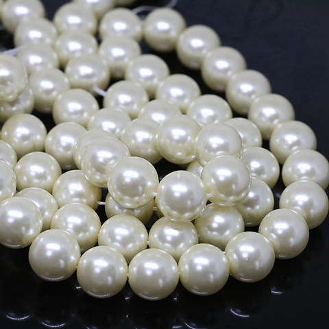 Top quality imitation cream white shell pearl round loose beads 4-14mm pick size women elegant jewelry making 15inch B1612 ► Photo 1/5
