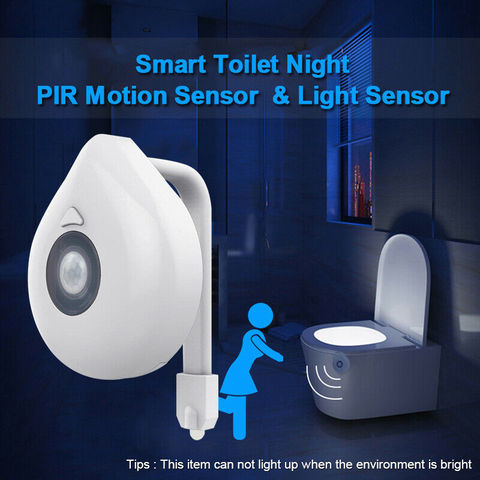 8 Colors Lamp Toilet Bowl Night Light LED Motion Activated Seat Sensor  Bathroom - Night Lights