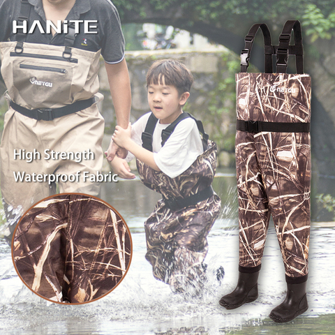 HANITE childrens fishing waders with boots, kids chest camo waders with boots, youth fishing waders, toddlers boys fishing wader ► Photo 1/6