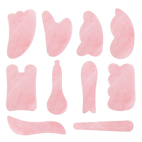 Natural Rose Quartz Jade Gua Sha Board Acupuncture Massage Face Lifting Stone Guasha Scraping Facial Gouache Pink Quartz Massage ► Photo 1/6