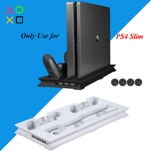 PS4 Slim Vertical Stand Cooling Fan Cooler & Dual USB Charger Charging Dock with 3 Extra HUB for Playstation 4 PS4 Slim + 4 Caps ► Photo 1/6