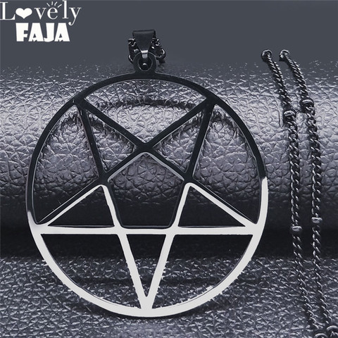 2022 Fashion Witchcraft Satan Pentagram Stainless Steel Chain Necklace Women Black Color Charm Big Necklace Jewelry N4237S03 ► Photo 1/6