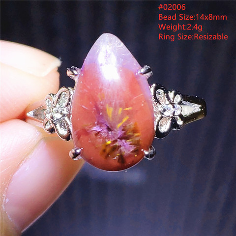 Genuine Natural Auralite 23 Cacoxenite Purple Red Adjustable Size Ring 925 Sterling Silver Rutilated Quartz Beads Rare AAAAA ► Photo 1/6
