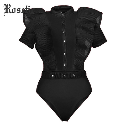 Rosetic Black Jumpsuits For Women Gothic Combinaison Femme Sexy Body Women One Piece Mesh Bodysuit Womens Clothing Romper ► Photo 1/6