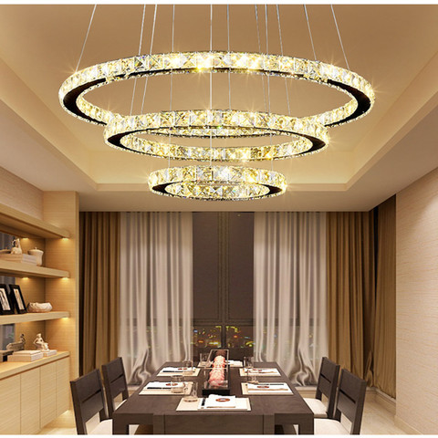 Nordic Led chandelier crystal lustre with remote control Restaurant living room decoration Luminaire 1/2/3 rings hanging lamp ► Photo 1/6