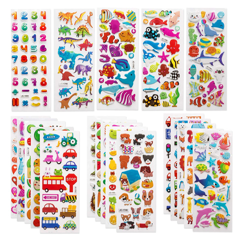 3D Stickers for Kids Toddlers 20/8 Different Sheets 3D Puffy Bulk Sticker Cartoon Education Classic Toy Children Boys Girl Gifts ► Photo 1/6