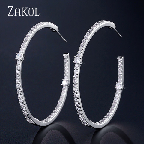 ZAKOL Trendy AAA Baguette Cubic Zirconia T Stone Hoop Earrings For Women Fashion Circle Bridal Wedding Accessories FSEP2295 ► Photo 1/6