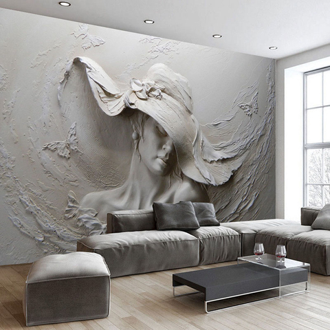 Custom Wallpaper 3D Stereoscopic Embossed Gray Beauty Oil Painting Modern Abstract Art Wall Mural Living Room Bedroom Wallpaper ► Photo 1/6