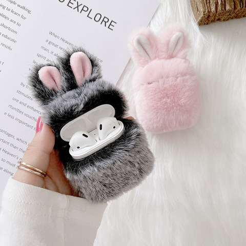 Cute Rabbit Ears Fluffy Case For Apple Airpods Cover Silicone Fur Headphones Case Box For Airpods Pro/2/1 Cartoon Earphone Case ► Photo 1/6