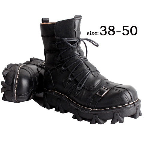 Men's Vintage & Unique Look Genuine Leather Ankle Motorcycle Punk steam boots Military Combat Boots with Skull ► Photo 1/6