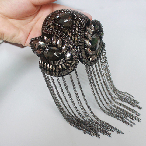 2Pcs Rhinestone Handmade Fashion Tassel Patch Chain Shoulder Badges Beads Applique Metal Epaulette Military Pin on Brooch Medal ► Photo 1/6