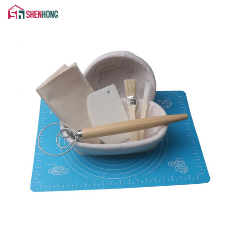 SHENHONG 8PCS Banneton Fermentation Proofing Rattan Basket Dough Bread with Arc Curved Knife Scraper Brush Danish Whisk Linen ► Photo 1/6