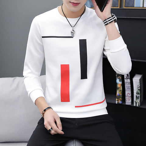 Spring and Autumn New men's printed long-sleeved T-shirt teen round neck bottom top fashion casual men's clothing ► Photo 1/6