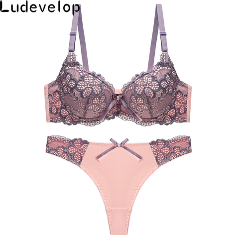 Good Quality Sexy Brassiere Embroidered Underwear Set ABC Cup Women Bra Set Push Up Lace Bra Thong Sets ► Photo 1/6