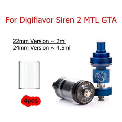 Vape Replacement Glass Tube Tank For Original Digiflavor Siren 2 II V2 MTL GTA 22mm/24mm Atomizer 2ml/4.5ml glass tube Wholesale ► Photo 1/6