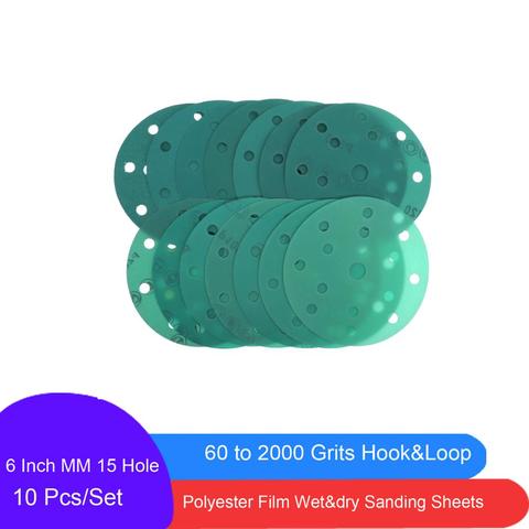 10Pcs 6 Inch 150MM 15 Holes Hook and Loop 60 to 2000 Grits Polyester Film Green Sandpaper Sanding Disc  Wet&dry Sanding Sheets ► Photo 1/6