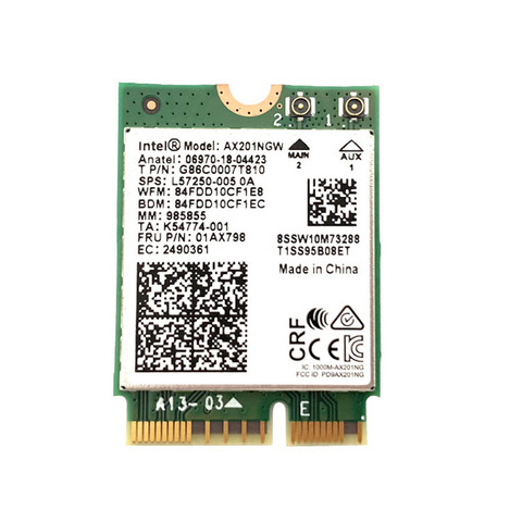 Intel Wi-Fi 6 AX201 Bluetooth 5.0 Dual Band 2.4G/5G Wireless NGFF Button E CNVi Wifi Card AX201NGW 2.4Ghz / 5Ghz 802.11ac / ax ► Photo 1/2