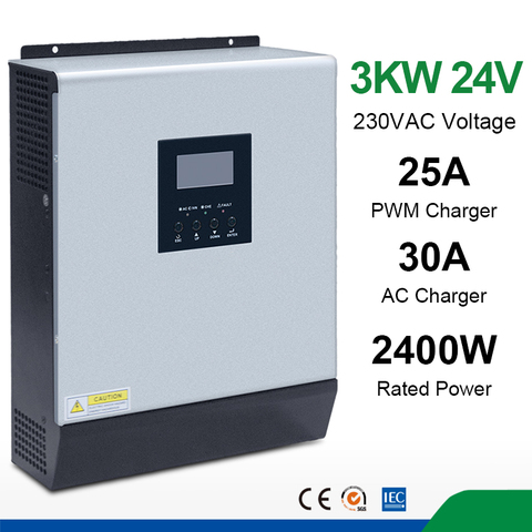 Solar Inverter 3kva  Pure Sine Wave 24V 220V Hybrid Inverter  Built-in 50A PWM Solar Charge Controller Battery Charger inversor ► Photo 1/6