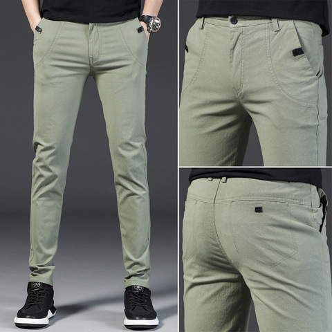 Summer Ankle-Length Casual Pants Men Thin Classic Style Fashion Slim  Straight Cotton Brand Clothing Solid Color Trousers Male