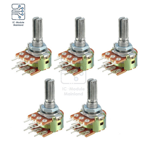 5PCS/Lot 1K 2K 10K 20K 100K 250K 1M Ohm Variable Resistors Dual Linear 6 Pin Rotary Carbon Film Taper Potentiometer 20mm Shaft ► Photo 1/4