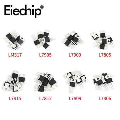 40pcs/set Voltage Regulators IC TO-220 L7805/7806/7809/7812/7815/7905/7909 LM317T  Mosfet Transistor  Assortment Kit ► Photo 1/6