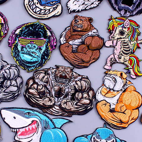Bear/Shark Patch Skull Punk Embroidery Patch Embroidered/Clothing Patches Iron On Patches On Clothes Stripes Sew Applique Badge ► Photo 1/6