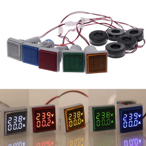 Square LED Digital Dual Display Voltmeter & Ammeter Voltage Gauge Current Meter AC 60-500V 0-100A X6HF ► Photo 1/6