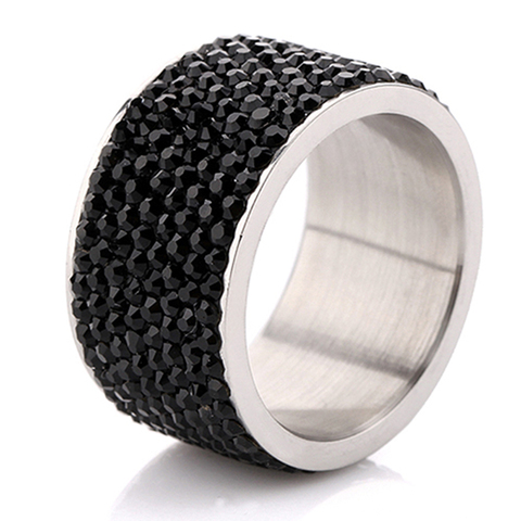 Wholesale  7 Row Jet Hematite Crystal 316L Stainless Steel Jewelry Ring Christmas gift ► Photo 1/6