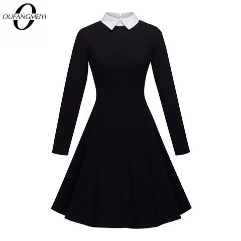 Women Elegant Formal Business Pleated Classic Turn-down Collar Morden A-Line Dress EA016 ► Photo 1/5