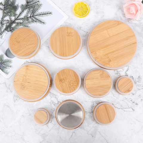 1pcs Bamboo Lids Reusable Mason Jar Canning Caps Non Leakage Silicone Sealing Wooden Covers Drinking Jar Supplies ► Photo 1/6