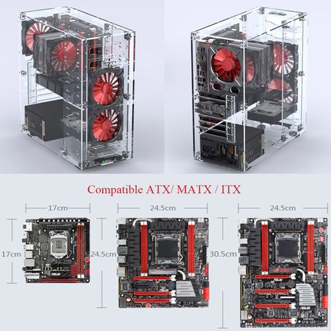 DIY Acrylic Computer Case Customized Full Transparent ATX  Vertical Desktop Case Support MATX ITX Motherboard with USB3.0 Port ► Photo 1/5