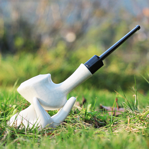 ▂ξ Smoker Straight Ceramic Pipe Handmade With Finger Ceramic Pipe holder Free Smoking Tools Freeshipping ► Photo 1/6