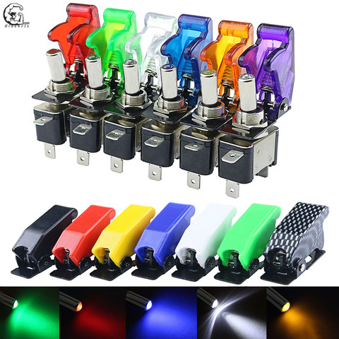 Auto Car Boat Truck Illuminated Led Toggle Switch With Safety Aircraft Flip Up Cover Guard Red Blue Green Yellow White 12V20A ► Photo 1/6
