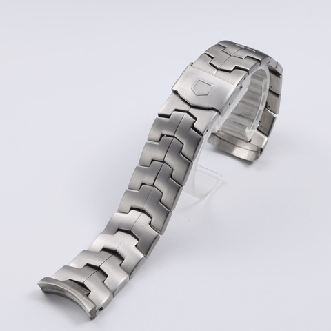 New 22mm Silver Solid 316L Stainless Steel Watchband For TAG Heuer Deployment Clasp Curved End Wrist Bracelet Stock Watch strap ► Photo 1/6