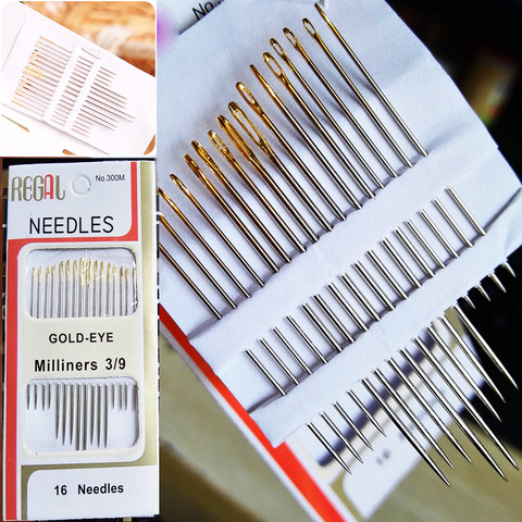 16pcs/Bag Tail Gold Plated Hand Sewing Needles Large Eye Thick Sewing up Needle Embroidery Mending Quilt Hand Sewing Combination ► Photo 1/6