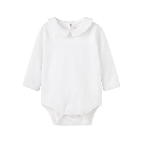 Pureborn Newborn Baby Bodysuit Solid Basic Baby Onesies Long Sleeve Jumpsuit Peter-pan Collar Cotton Baptism Onesies Playsuit ► Photo 1/6