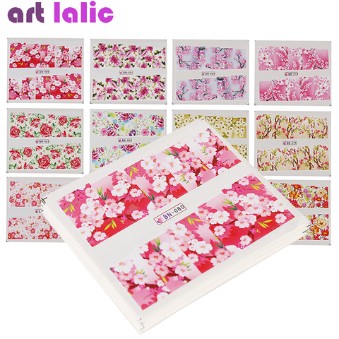 48 Sheets/set Nail Art Cover Water Decals Transfer Nail Sticker Wraps Vivid Colorful Flowers Design Temporary Tattoos Stickers ► Photo 1/4