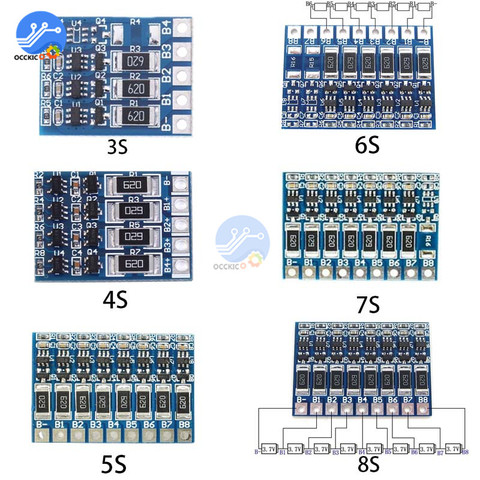 BMS 3S 4S 5S 6S 7S 8S 18650 Lithium Battery Charger Protection Board Power Bank Balancer Li-ion Lipo PCB Charging Equalizer ► Photo 1/6