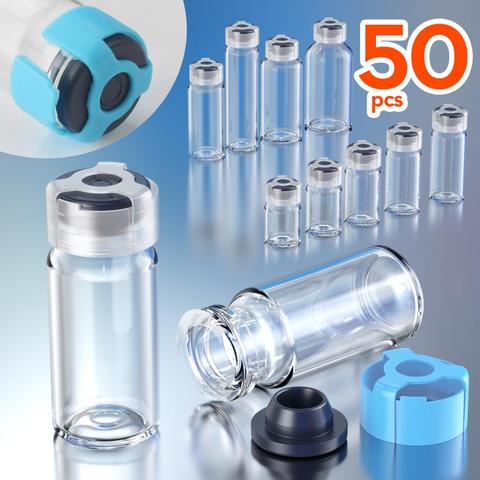 50pcs penicillin bottle glass bottle with rubber stopper and anti-sheft clasp 3ml, 5ml, 7ml,10ml, 15ml, 20ml,25ml,30ml  jars ► Photo 1/5