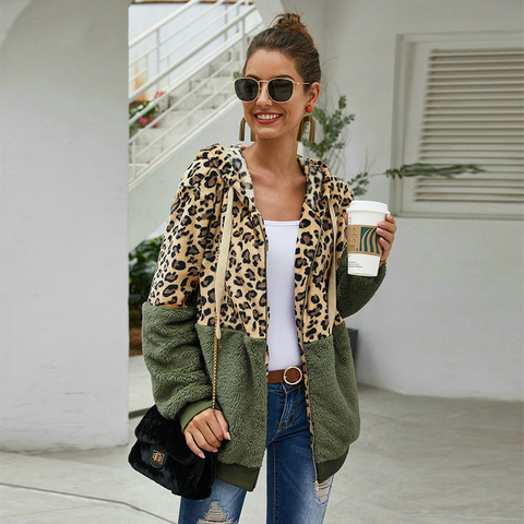 Autumn Winter Leopard Sweatshirts Women 2022 Long Sleeve Hooded Hoodies Casual Zipper Hoodie Top Warm Coat Polerones Mujer ► Photo 1/6